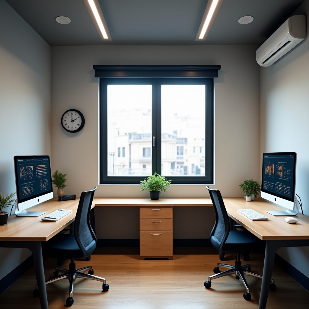 Espacio de oficina de Drelos Digital en Madrid con mesas de trabajo y pantallas