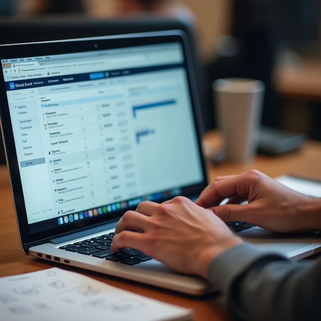 Consultor configurando etiquetas de seguimiento en un ordenador portátil